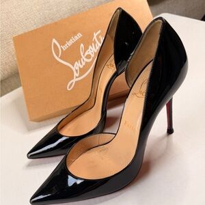 Christian Louboutin Iriza 100 Black Patent Pumps Red Sole Heels Size 39.5